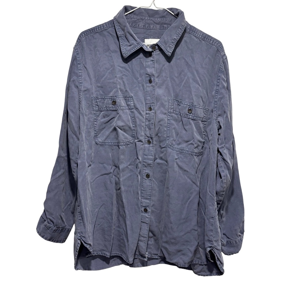 American Eagle Button Down‎ Shirt Womens Large Blue Long Sleeve Utility Blouse